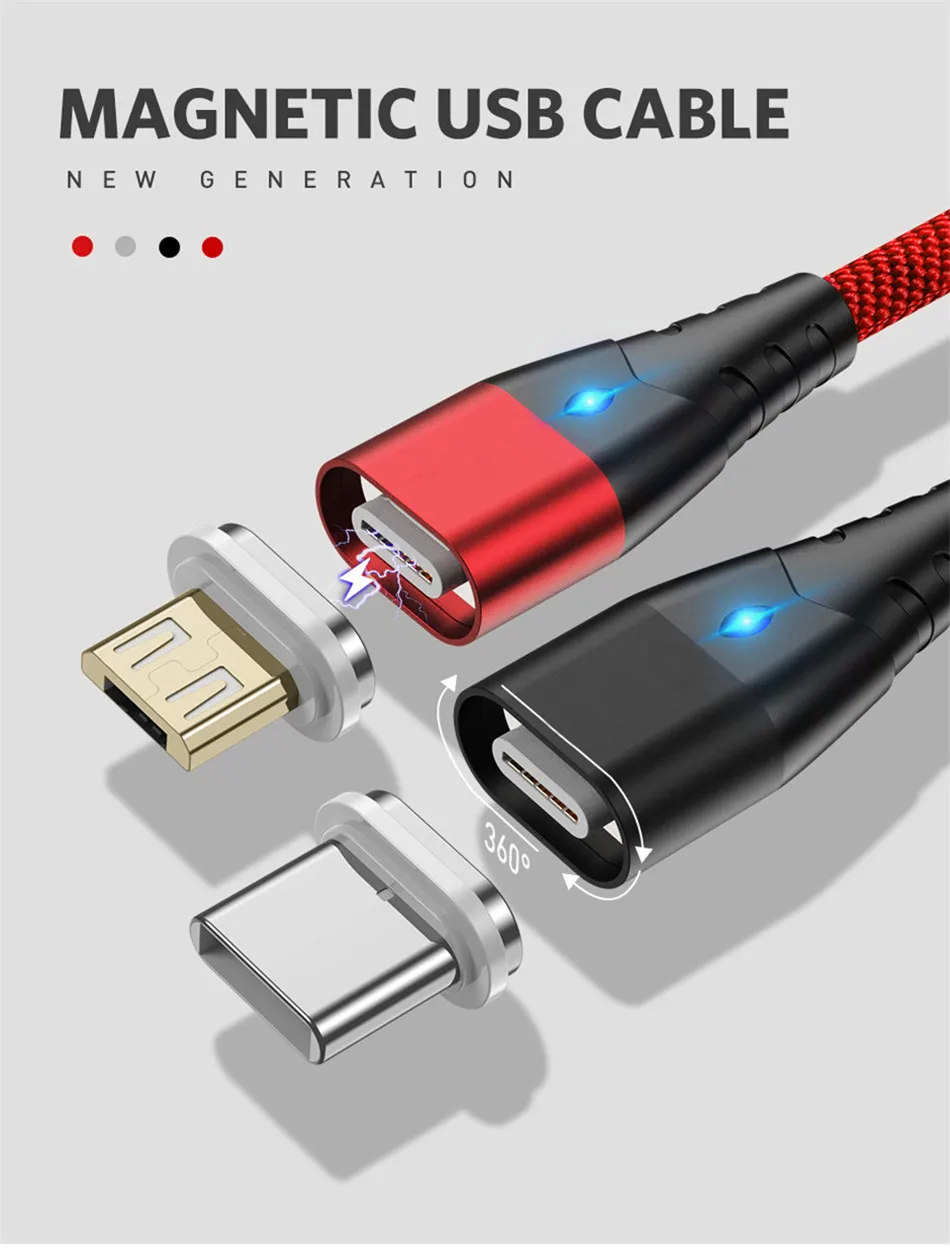 Магнитный Micro USB кабель 1 м 3 А для iPhone samsung type-c зарядный Магнитный зарядный адаптер usb type C кабели для мобильных телефонов