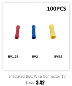 Изолированные стыковые провода разъем 50 шт. BV1.25 BV2 BV5.5 электрические обжимные клеммы Блок премиум пайки латунь красный синий желтый