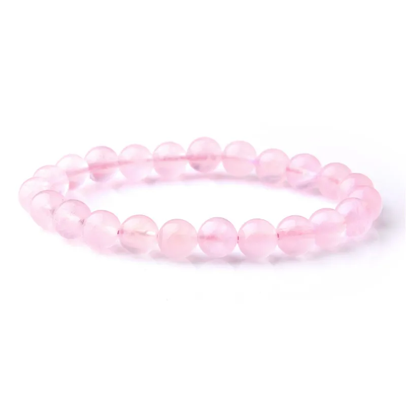 

Natural Stone Pink Crystal Quartz Bracelets & Bangles For Women Men Casual Jewelry Charm Powder Beads Strand Bracelet Love Gifts