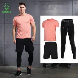 VANSYDICAL Hot men's Outdoor Running 3-piece Breathable Quick-drying Набор для фитнес-тренировок спортивный с коротким рукавом 3-piece Set