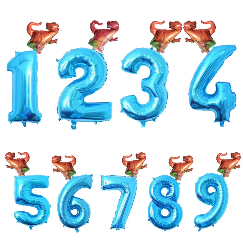 2pcs Dinosaur foil Helium Cartoon figure balloons 1 2 3 Boy' Birthday decoration kids' toys Dinosaur funny gifts Baby shower - Цвет: Blue