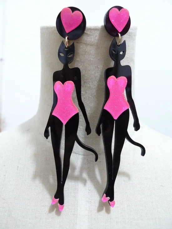 

1 pair acrylic European and American style fashion jewelry bikini cat girl drop earring sexy long dangle earring ear accessories