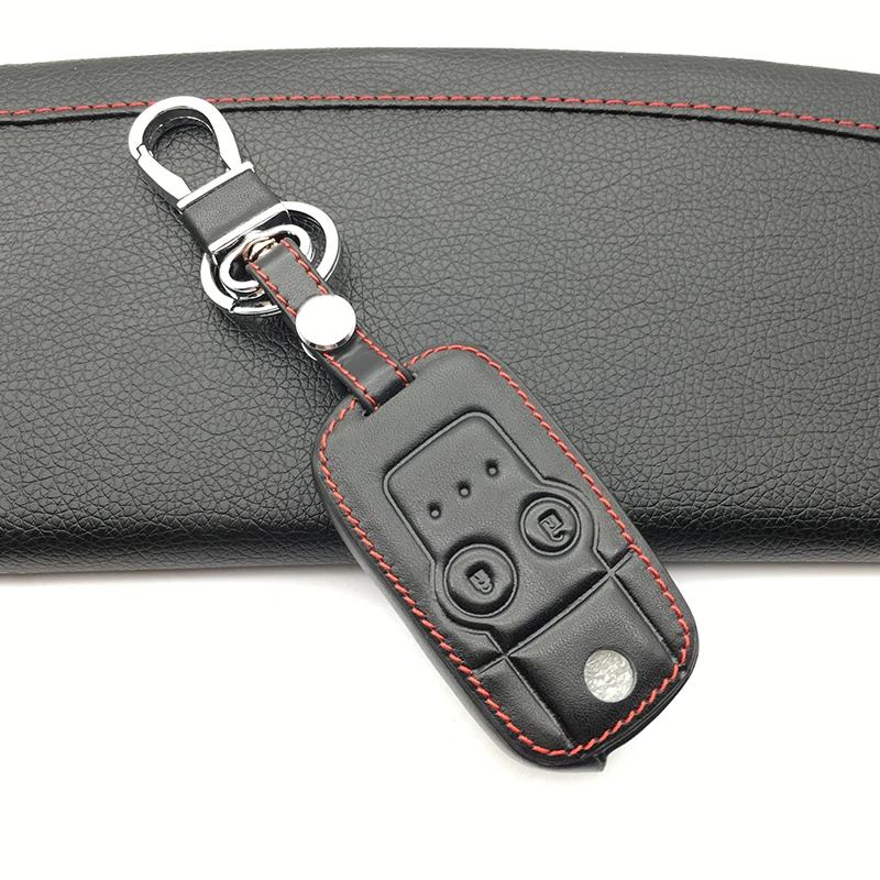 Кожаный чехол для автомобильных ключей, защита для Honda, 2 кнопки, пульт дистанционного управления, чехол для ключей CRV Civic Accord Jazz HRV