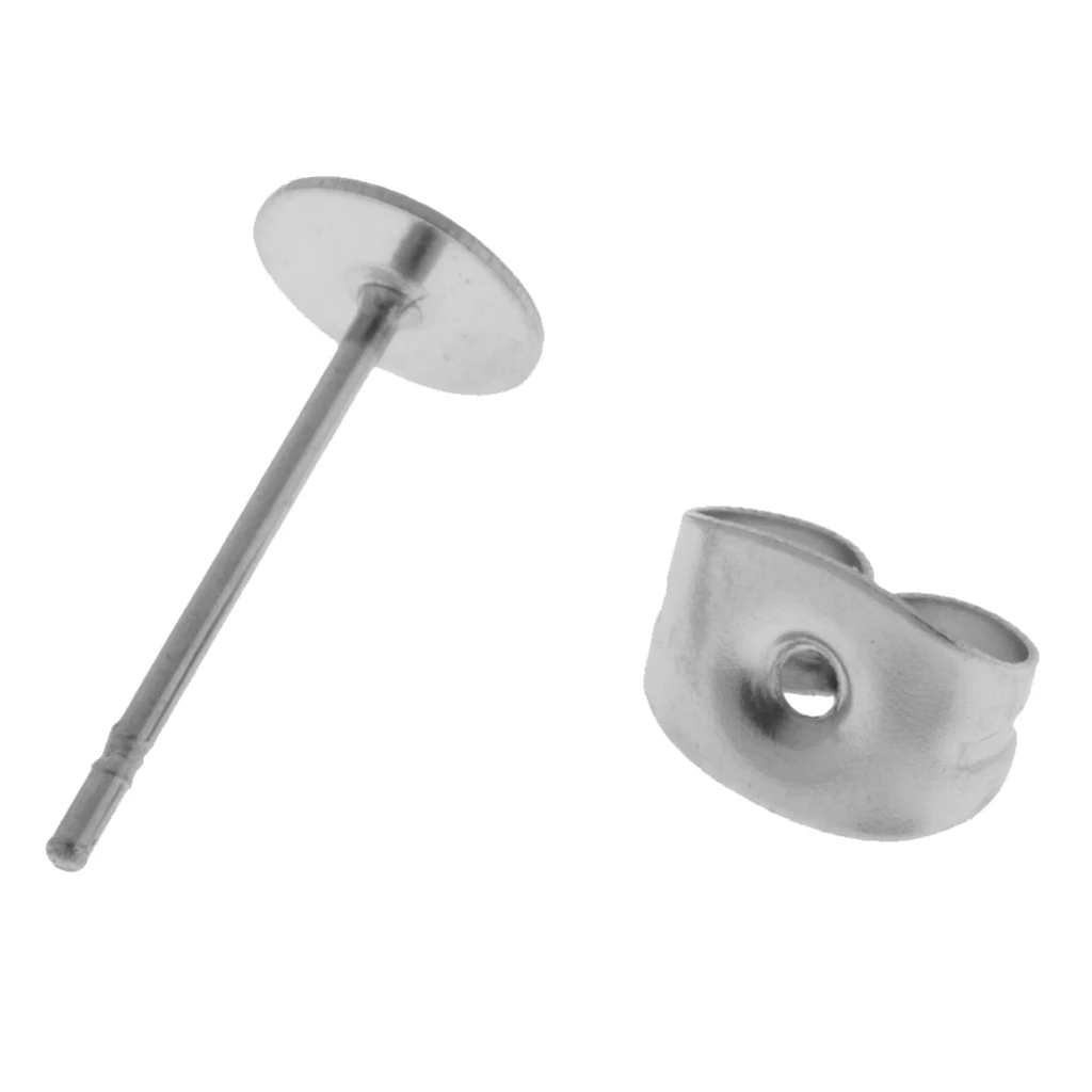 

30 Pairs/ Pack Silver Stainless Steel Blank Flat Pad Earrings Pin Post Stud DIY Jewelry Making Crafts Earring Back and Stopper