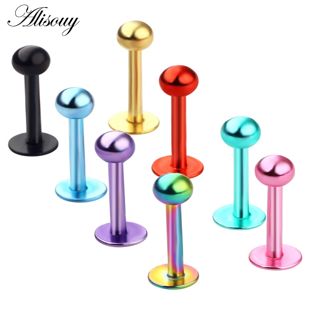 

Alisouy 1Piece 316L Surgical Steel Titanium Anodized Labret Lip Stud Ring Ear Tragus Cartilage Barbell Body Piercing Jewelry