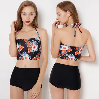 

Women's Swimsuits High Waist Bikini Push Up Two Pieces Swimsuit Female Separately Print Halter Women Swimsuit Bikinis Set 2019