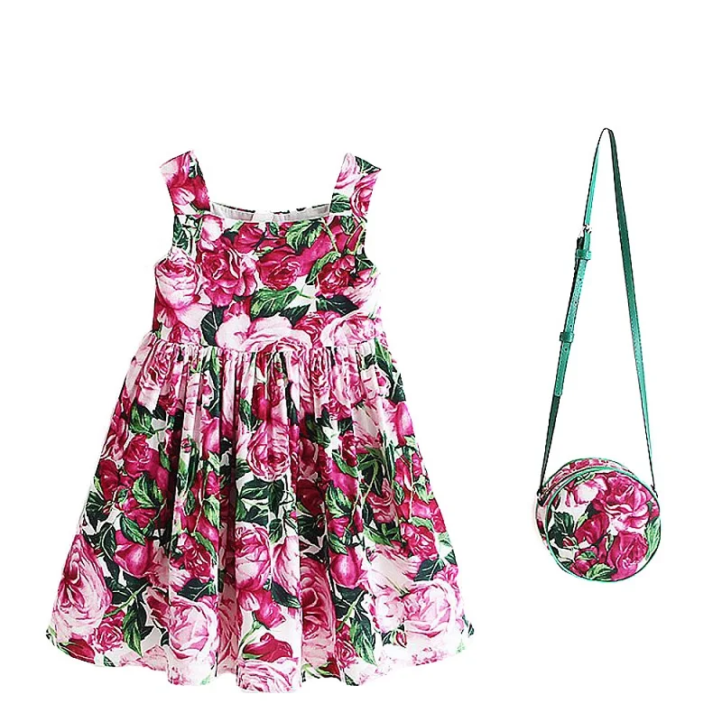 Детское летнее платье принцессы с сумкой и цветочным принтом|toddler dress|brand girl dressgirls