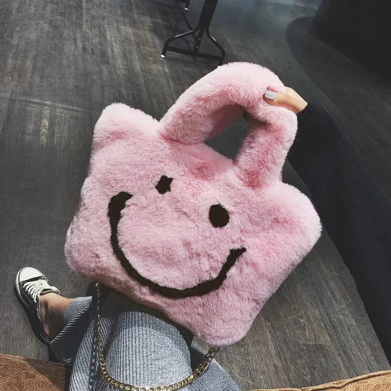 Плюшевая Сумка тоут Smiley 2018 зимняя новая теплая женская сумка из искусственного