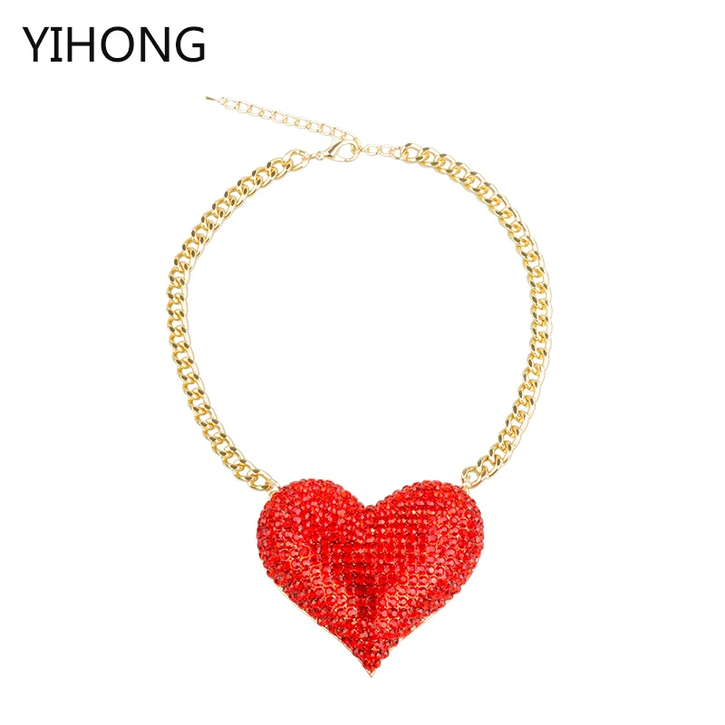 

Exaggerated Big Heart Pendant Alloy Necklace Color Crystal Collar Choker Statement Jewelry For Fashion Women Factory Wholesale