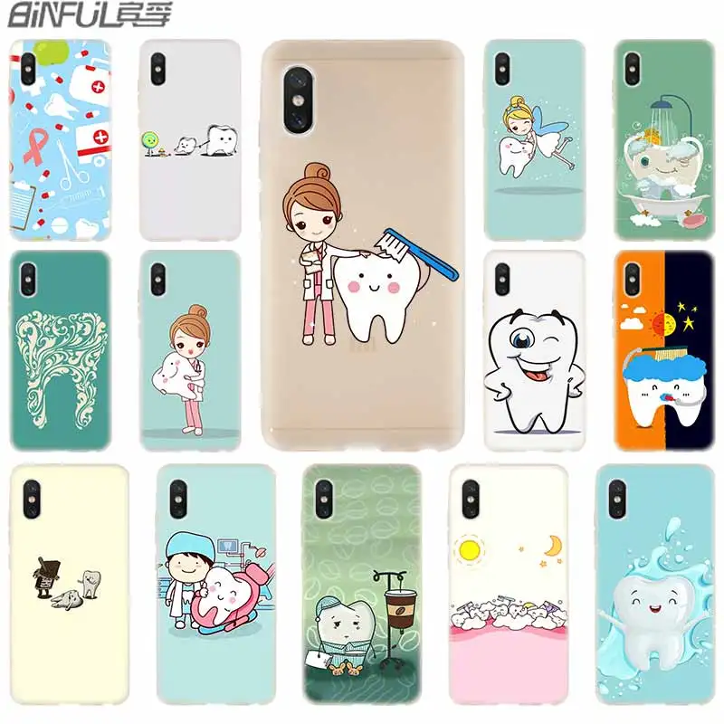 

cover soft Silicone TPU Case For Xiaomi Mi 8 A2 Lite 9 5X 6X F1 Mix 2s Max 3 Redmi Note7 Go dental implant Dentist Dental Teeth