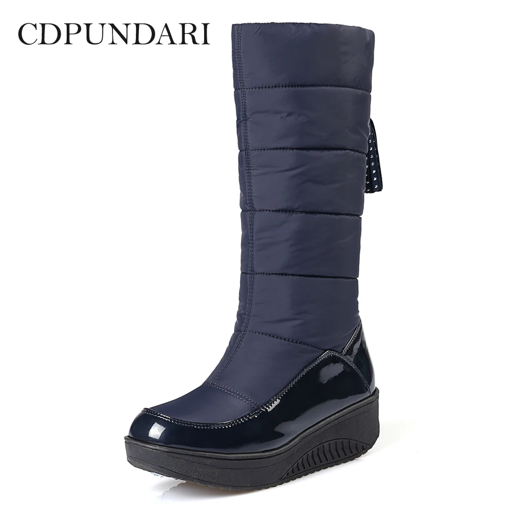 

CDPUNDARI Down Plush Snow Boots Women Winter Boots Ladies flat platform boots Black Blue Brown