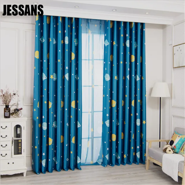Cortina de tela azul niños cortinas para dormitorio planeta negro ... Cortina de tela azul niños cortinas para dormitorio planeta negro ...
