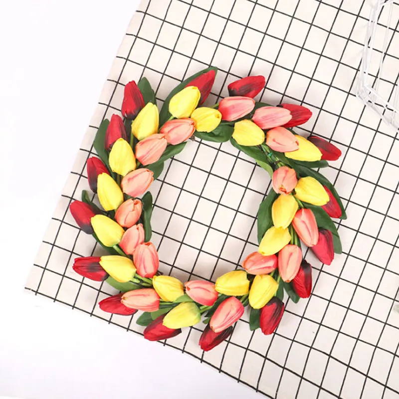 

Artificial Tulip Flower Wreaths Home Front Door Window Hanging Garlanf for Party Event Wedding Decoration Thanks Giving Decor