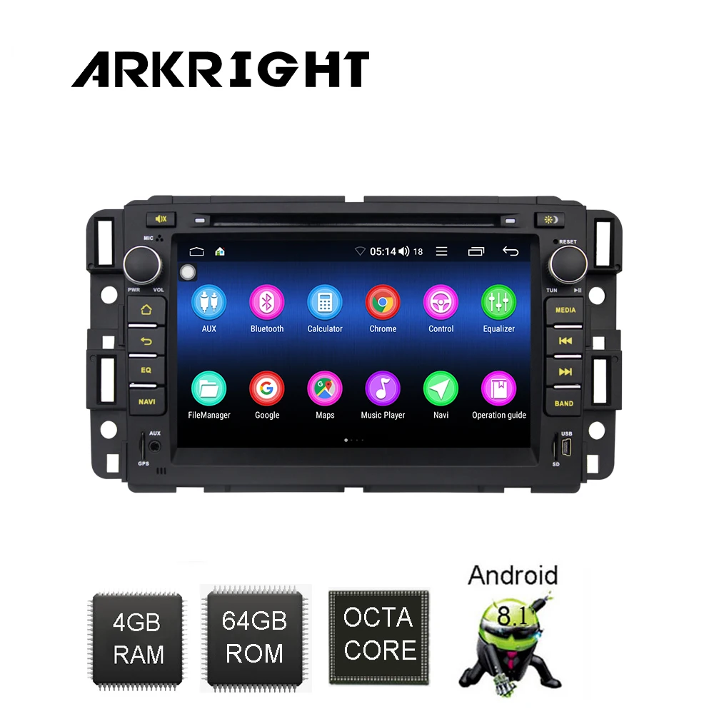 Best ARKRIGHT 7" 4+64GB Android 8.1 Car Radio For Chevrolet Traverse Tahoe Suburban GMC GPS Navigation Multimedia Player 4G SIM Card 5