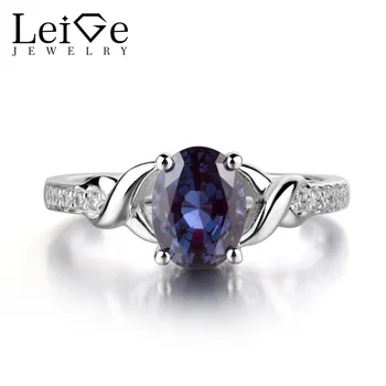 

Leige Jewelry Alexandrite Ring Sterling Silver 925 Fine Jewelry Color Changing Gemstone Oval Cut Engagement Rings for Women