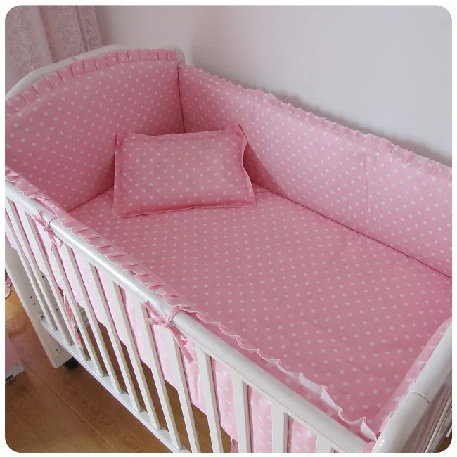 

Promotion! 6PCS Pink embroidery baby crib bedclothes bedding set free shipping (bumper+sheet+pillow cover)