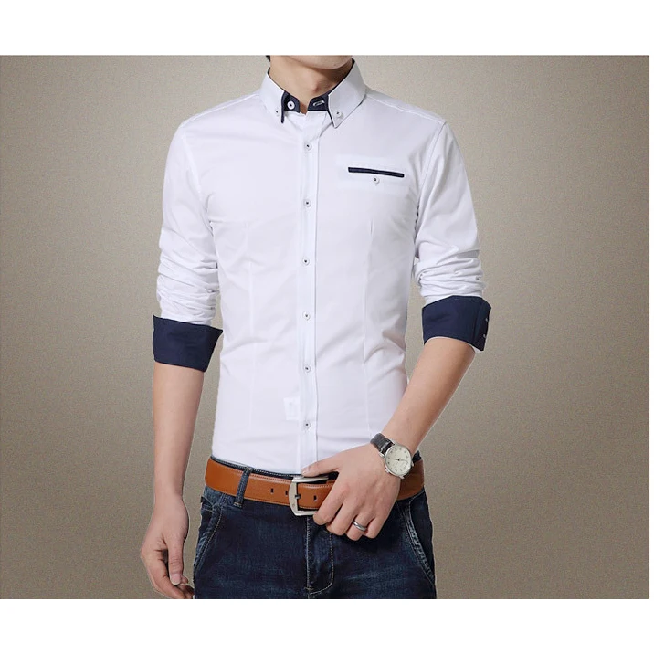 Hot quality Plus Size Mens Dress Shirts Long Sleeve Lapel Casual Shirt