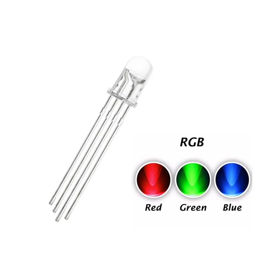 1000pcs 5mm RGB DIP LED Common Cathode water clear 4pin F5 Red Green Blue Tricolor LEDS Lamp Light Beads