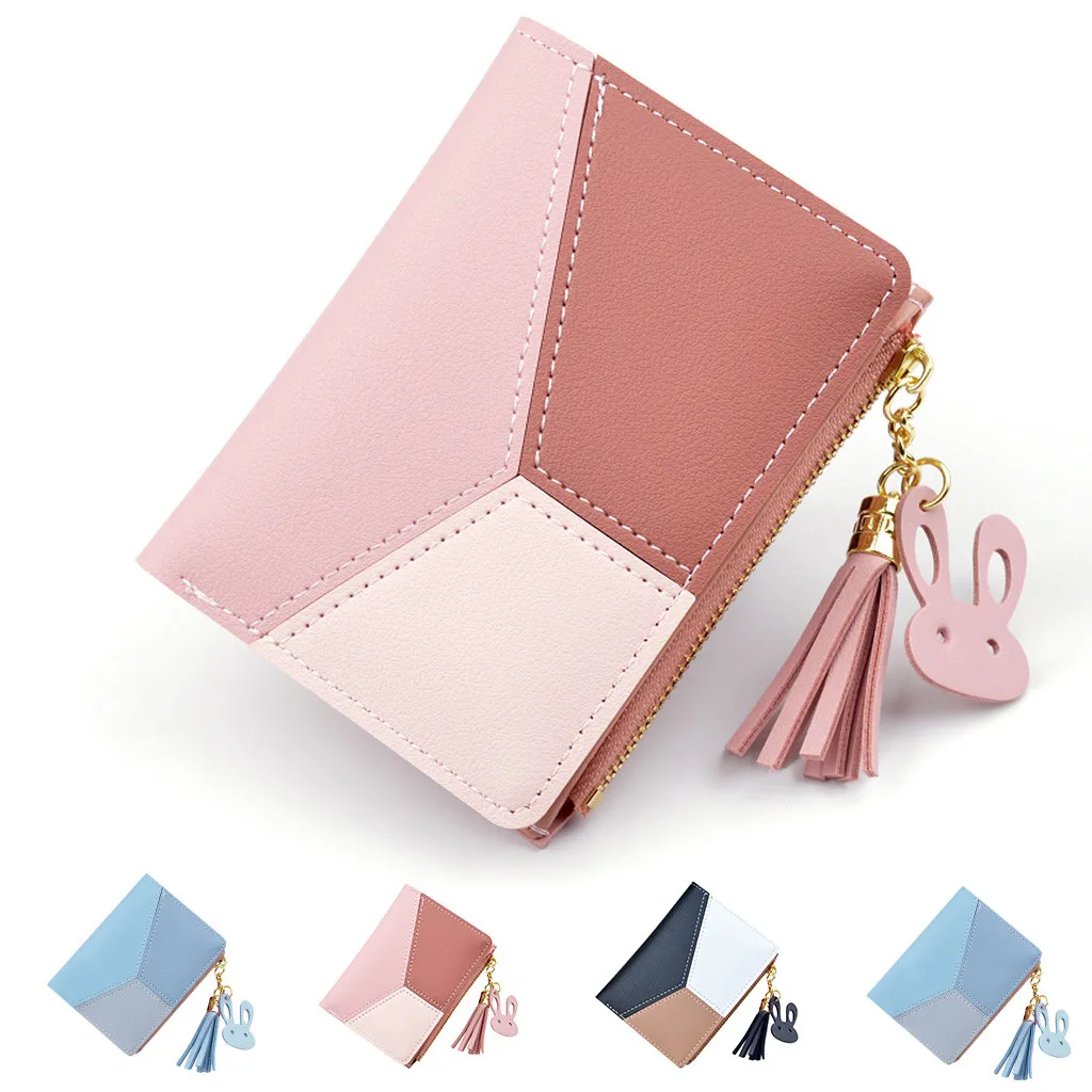 Новая сумочка высокого качества PU женские кошельки короткий молния лоскутное панелями портмоне держатель карты сумка# g4
