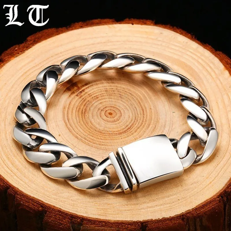 

LT Gothic 925 Sterling Silver Bracelet Men High Polish Customize Length Link Chain Bracelets Vintage Silver Jewelry For Male