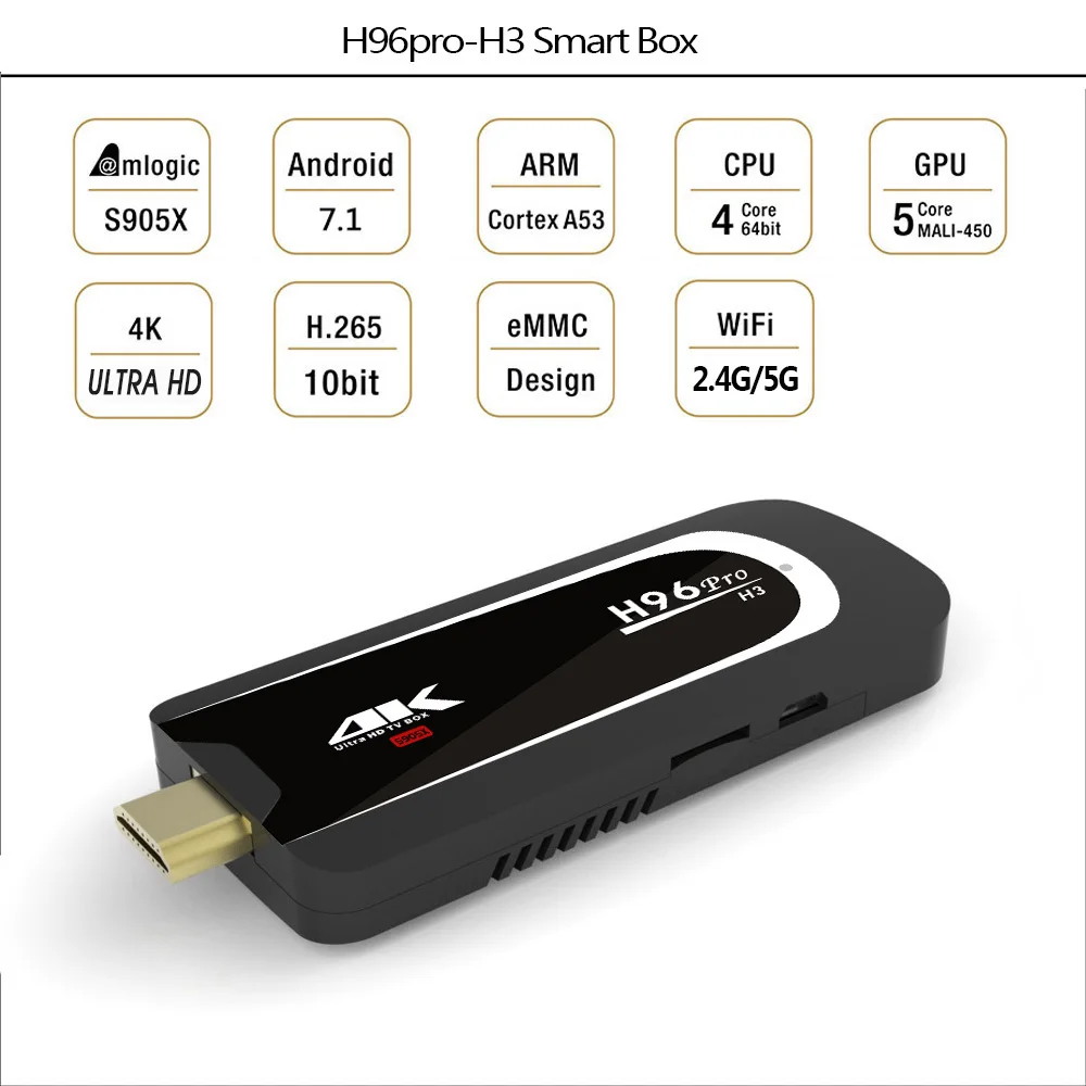 

H96 Pro Mini PC Android 7.1.1 OS Amlogic S905X 2.0GHz Quad Core 2.4G 5G Wifi BT4.0 TV Dongle 2G RAM 16G ROM 1080P 4K HD TV Stick