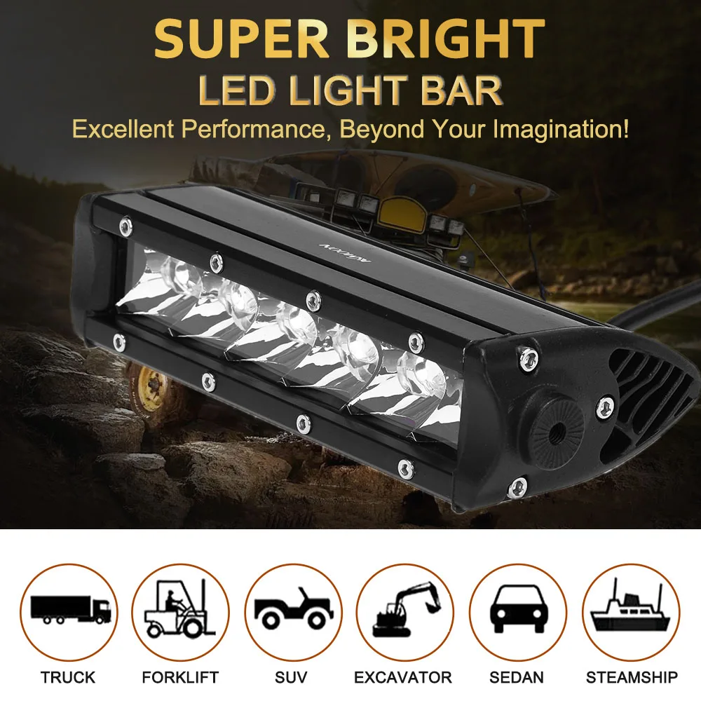 

KKmoon 30W Diecast Bar Shape Spot Beam LED Car Work Light 2550LM Long Life Span for Jeep 4x4 Offroad ATV Truck Boat SUV 12V 24V