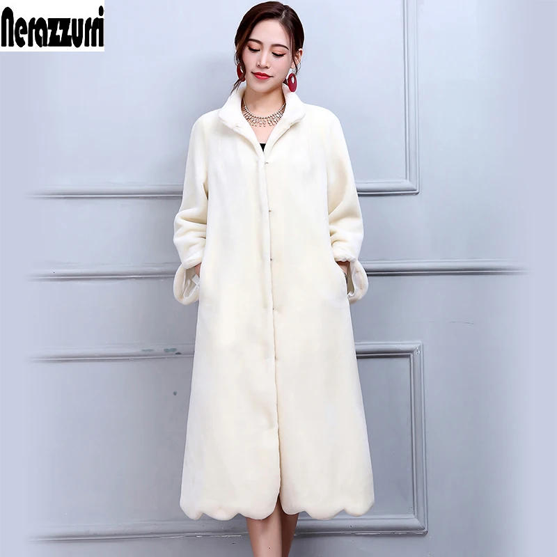 Nerazzurri Winter Real Fur Coat Women Long Elegant Warm large Size Wool Sheep Overcoat 5XL 6XL 7XL White Genuine Lamb fur Coats Nerazzurri Winter Real Fur Coat Women Long Elegant Warm large Size Wool Sheep Overcoat 5XL 6XL 7XL White Genuine Lamb fur Coats