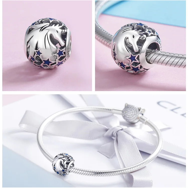 Серебряный S925 fit Pandora браслет Маргаритка Снежинка Единорог Жук бусины кролик 925 DIY Циркон Скелет перо мир руки талисманы