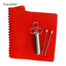 Stainless Steel Marinade Injector Food Flavor Seasoning BBQ Brine Injectors Kit Injection Gun+ baking mat