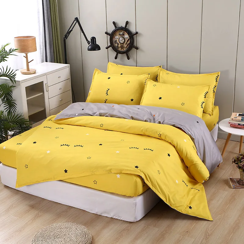 

Yellow 4 pcs Bed Linen Sheet Elastic Bedding Set Black Gold Pink Leopard Printed Fitted Sheets Duvet Cover Piillowcase 80095