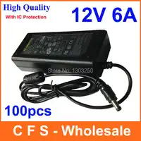 100pcs With IC Protection AC 100-240V To DC 12V 6A Power Supply Adapter 72W Switch For LED Light LCD Monitor CCTV Free shipping