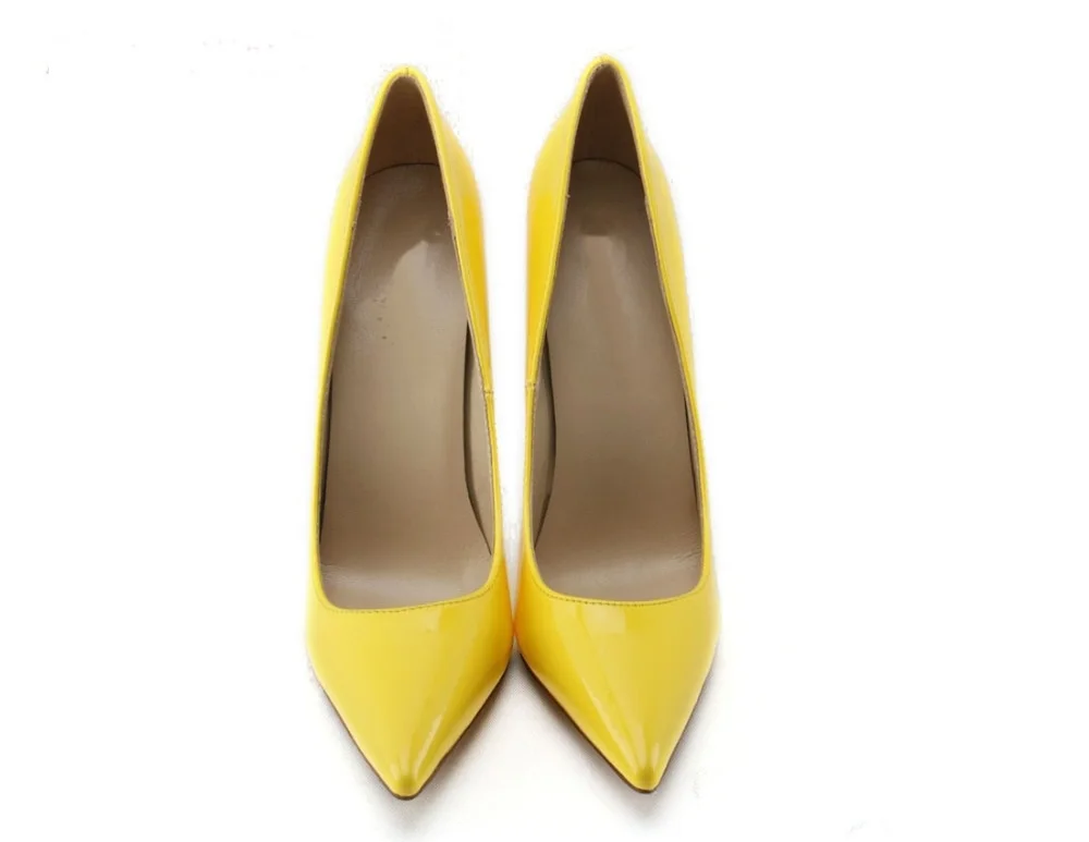 Модные популярные женские туфли-лодочки с острым носком желтого цвета женские туфли на высоком тонком каблуке 12 см или 10 см, большие размеры