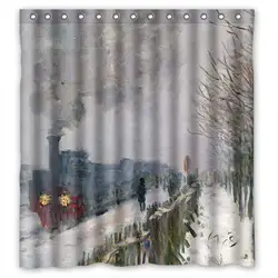Полиэфирный арт-картина с изображением поезда в снегу локомотив душ драпировка лучший выбор для мальчиков ее девочки дети отец. Легкий уход