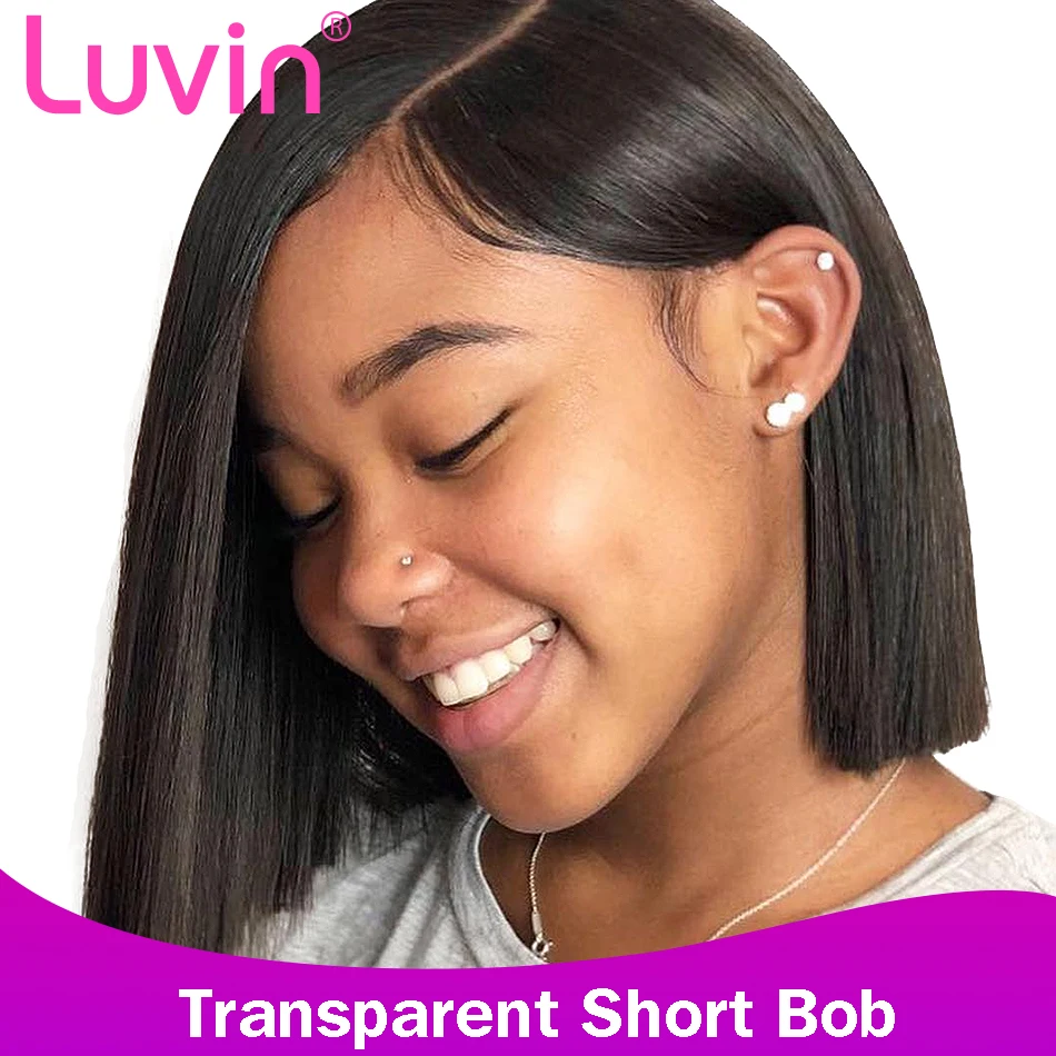 

Luvin Short Bob Transparent Lace Front Human Hair Wigs For Black Women Virgin Straight Glueless Lace Frontal Wig Pre Plucked