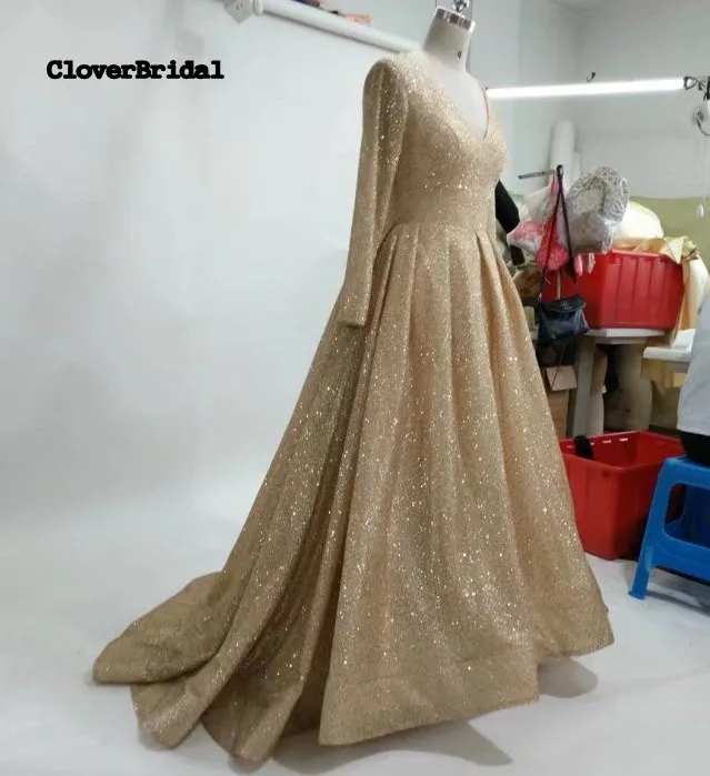 CloverBridal высокое качество новинка 2017 модное блестящее Золотое свадебное платье с