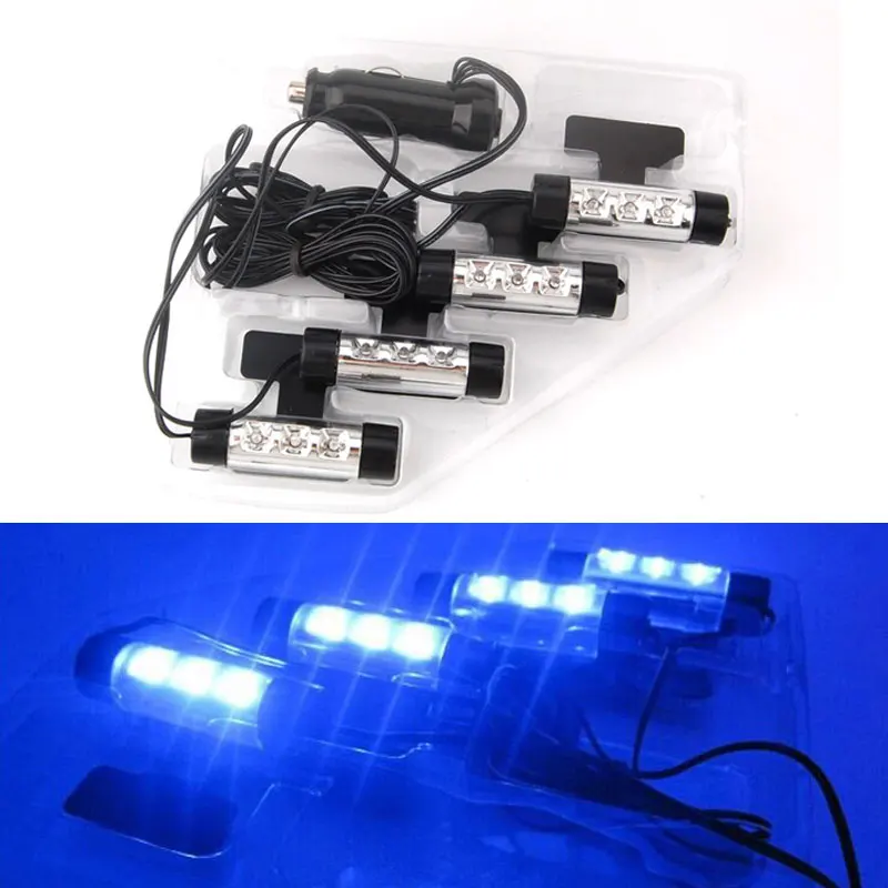 4pcs Car Interior Car Accessories Atmosphere Lamp Charge 3 LED Interior