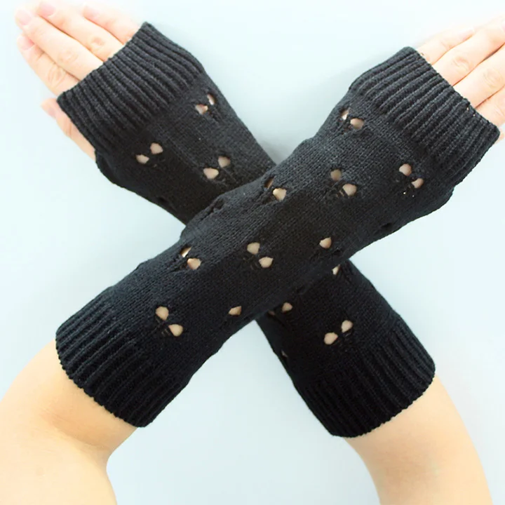 YOZIRON модные Hear-shape женские митенки зимние вязаные длинные перчатки с рукавами для женщин девочек Lover shape Fingerless перчатки - Цвет: black