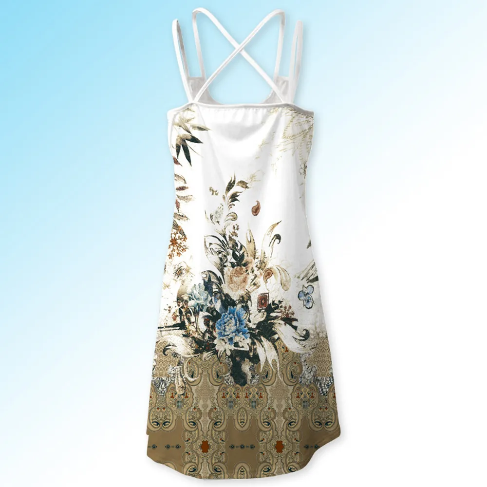 Женское дышащее летнее платье, винтажное Короткое мини-платье без рукавов с 3D цветочным принтом Bohe, Прямая поставка, S-2XL, новое поступление
