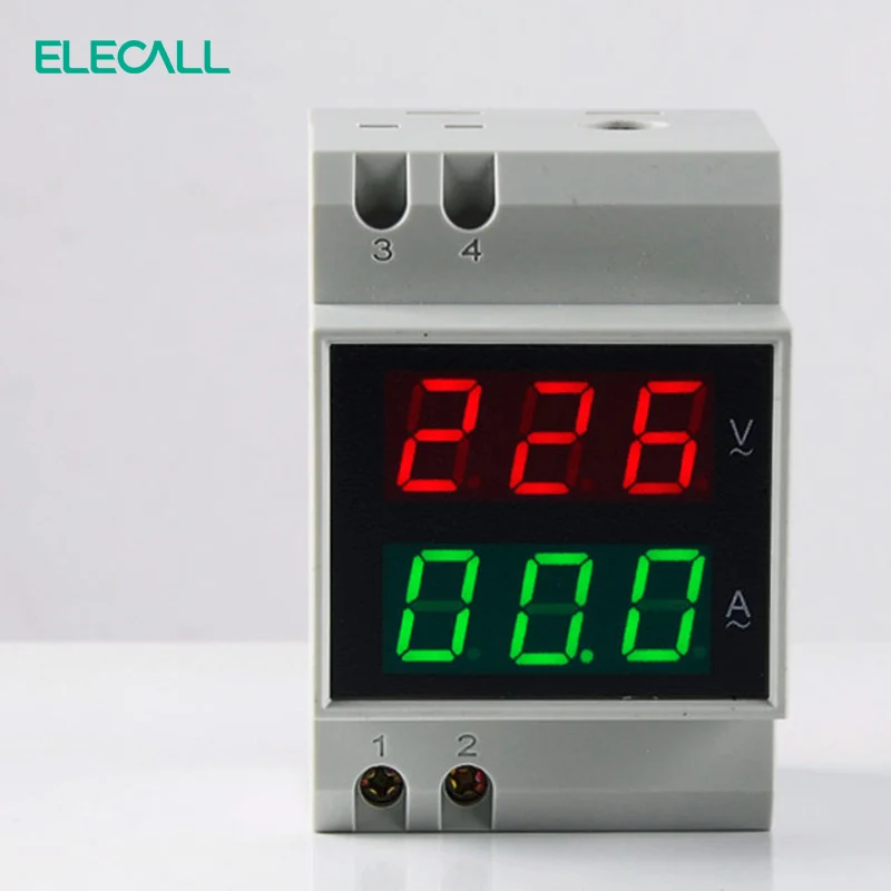 ELECALL D52-2042 двойной дисплей din-рейку красный зеленый AC80-300V AC0.1-99.9A Цифровой вольтметр переменного тока Alternationg напряжение измеритель тока
