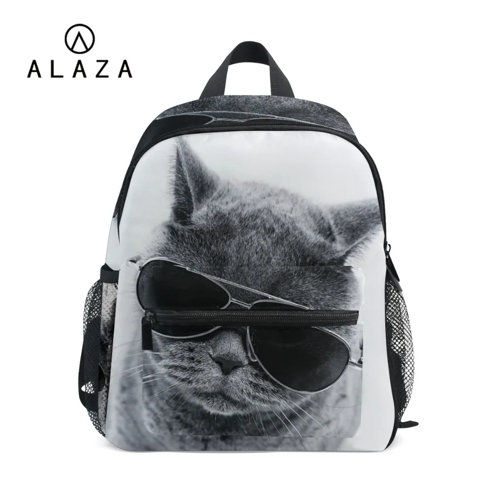 ALAZA 3D печать крутой Кот с солнцезащитным стеклом рюкзак Дошкольные Рюкзаки школьная сумка для мальчиков Детский сад подходит для детей от 3 до 8 лет