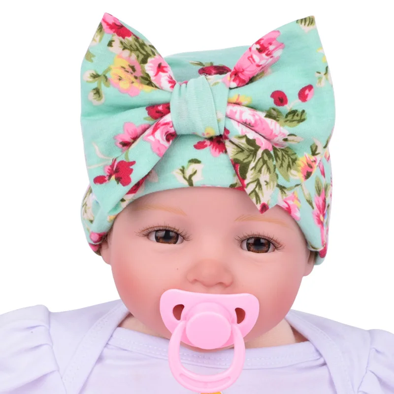 Newborn Hat Baby Girl Cap Infant Floral Flower Bowknot Style Knitted