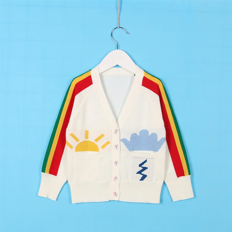 Everweekend Ins Girls Boys Rainbow Stripes Knitted Sweater