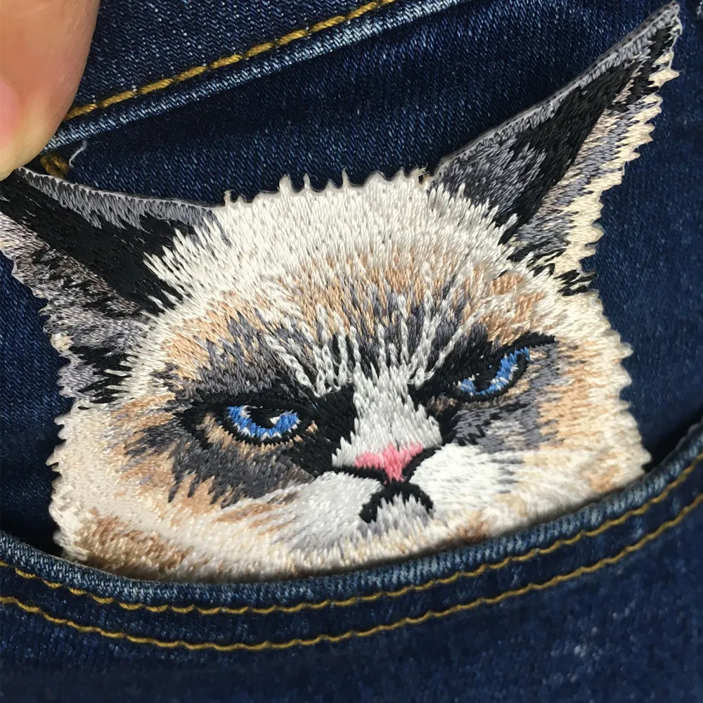 2 pcs angry cat patches for clothing embroidered patch applique iron on
