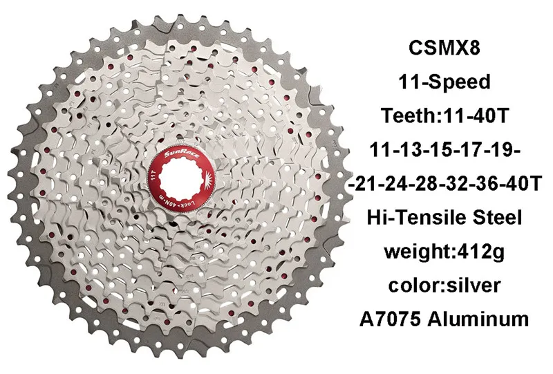 Sunracing CSMX3 CSMX8 MTB велосипед кассета 10S 11S скорость-11-40 T/11-42 T/11-46 T, черный/серебристый велосипед свободного хода - Цвет: CSMX8-silver-40T