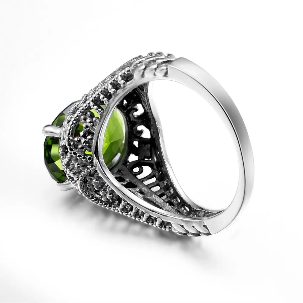Szjinao Vintage Wedding Rings for Women Handmade Fun Gifts Peridot Green Ring Cool Pure 925 Sterling Silver Jewelry Wholesale