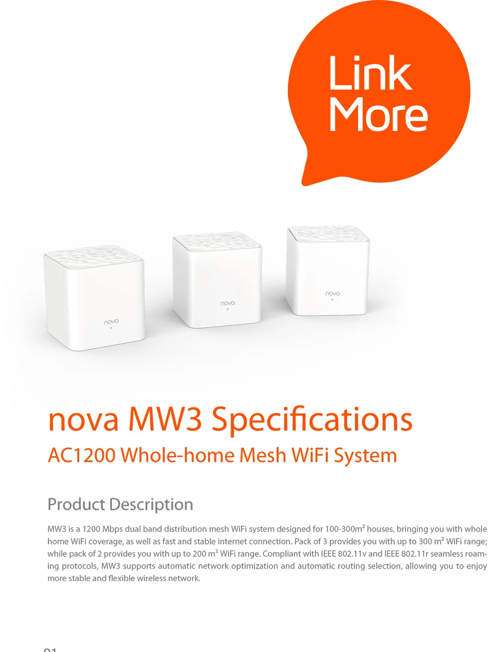 Tenda Nova MW3 весь дом ячеистой Wi-Fi гигабитный Системы с AC1200 2,4 г/5,0 ГГц Wi-Fi, Беспроводной маршрутизатор и Wi-Fi репитер, приложение дистанционное