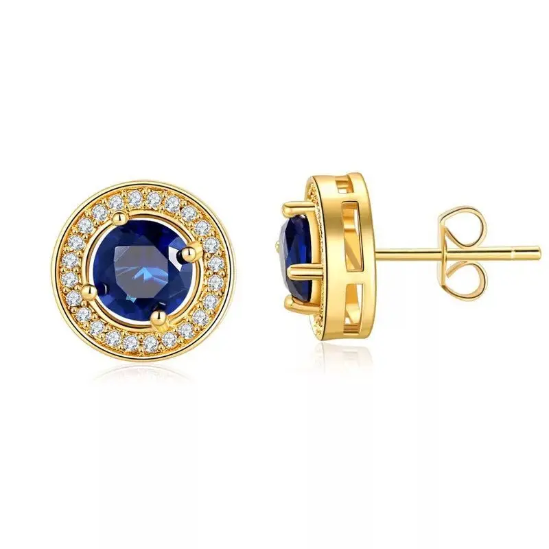 

MGFam Clear / Blue / Red Round Stud Earrings for Women 18 Yellow Gold Color Made by Environmentail Copper AAA+ Cubic zirconia