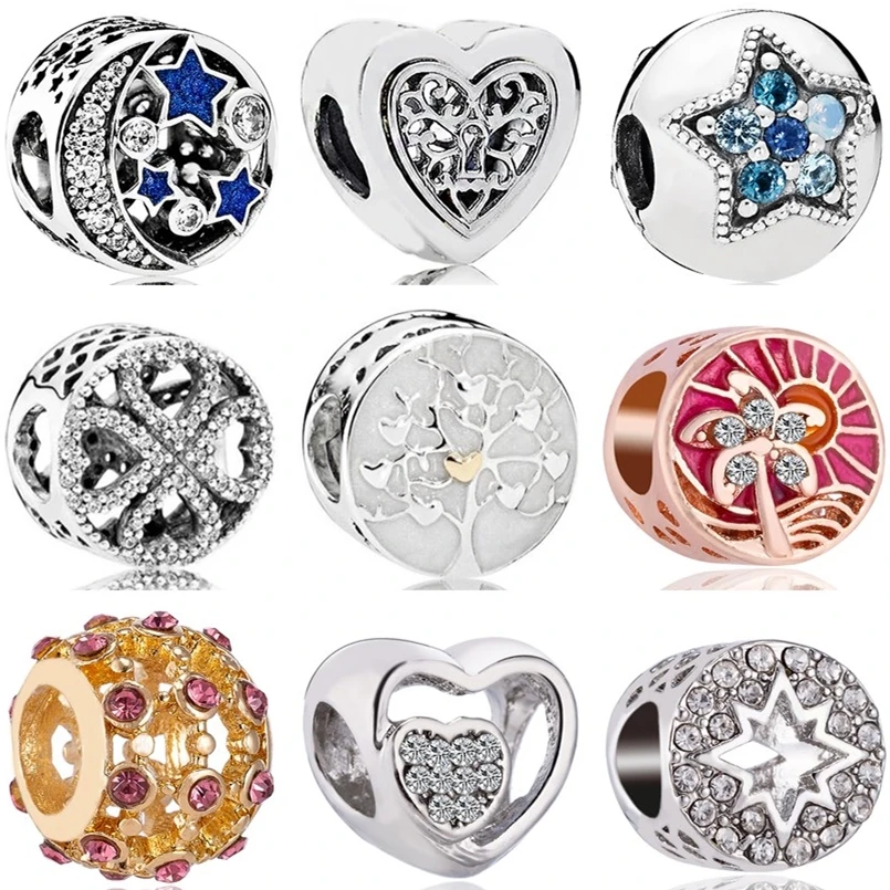 Btuamb Luxurious Crystal Enamel Moon Star Tree Butterfly Bear Shoes Charms Beads Fit Pandora Necklaces for Women Making Jewelry | Украшения