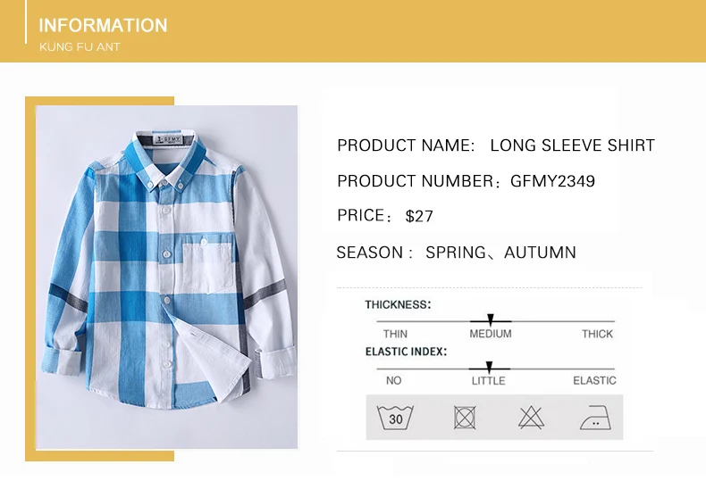 Kung Fu Ant/Лидер продаж; повседневные рубашки для мальчиков с отложным воротником; хлопковые клетчатые школьные блузы с длинными рукавами; одежда для малышей; европейский стиль