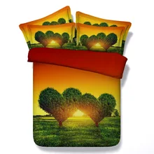 6 Parts Per Set Bed Sheet Set Matching Love Heart Trees in Summer Sunset 3d Bed set